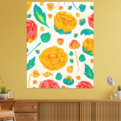 Natuurlijke Rozen Floral Bloom Red Waterverf Canvas Afdruk (Insitu (Woonkamer))