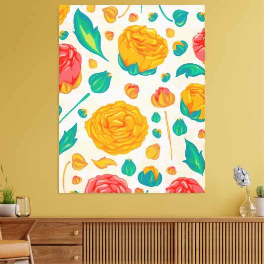 Natuurlijke Rozen Floral Bloom Red Waterverf Canvas Afdruk (Insitu (Woonkamer))