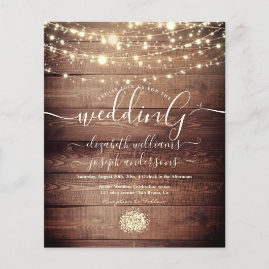 Natuurlijke Rustieke Hout & Witte Lichtjes String  Flyer (Voorkant)