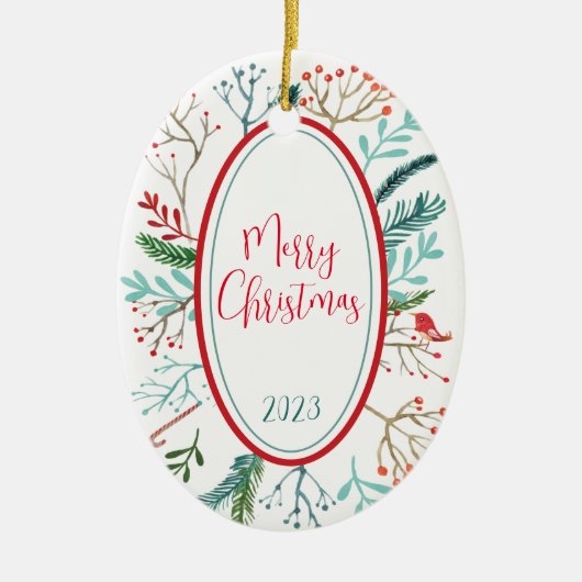 Natuurlijke Rustieke Kerstmis Keramisch Ornament (Voorkant)