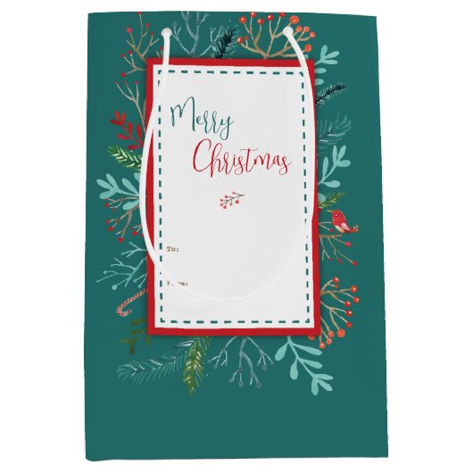 Natuurlijke Rustieke Kerstmis Medium Cadeauzakje (Voorkant)