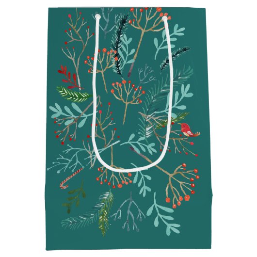 Natuurlijke Rustieke Kerstmis Medium Cadeauzakje (Achterkant)