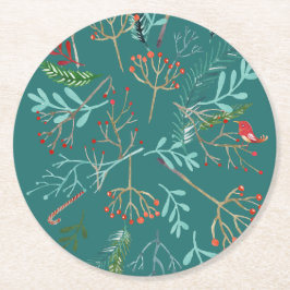 Natuurlijke Rustieke Kerstmis Ronde Kartonnen Onderzetter