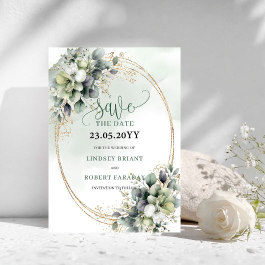 Natuurlijke Saliegroene Botanische Bewaar De Datum Save The Date