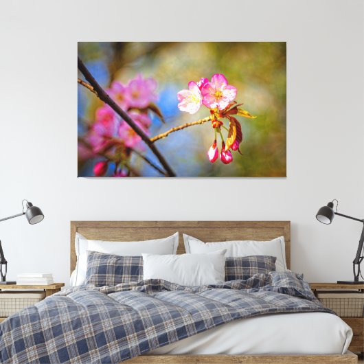 Natuurlijke samenstelling van de Sakura-bloemen in Canvas Afdruk (Insitu (Slaapkamer))