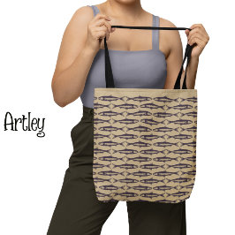 Natuurlijke Sardine Art Patroon Vis tekeningen Tote Bag