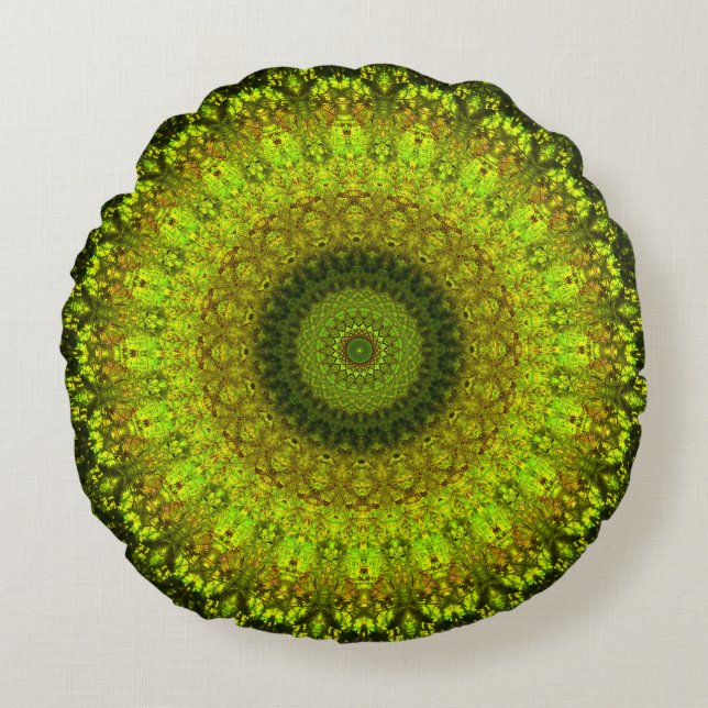 Natuurlijke schaduw van groen | Abstract Mandala Rond Kussen (Voorkant)