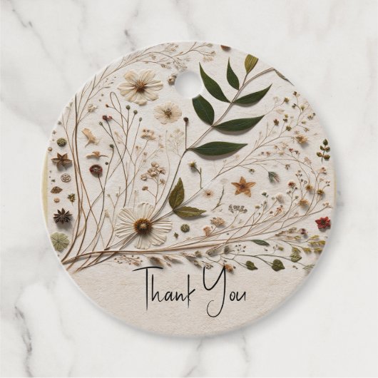 Natuurlijke Schoonheid Botanische Bloemen & Blader Bedankjes Labels (Voorkant)