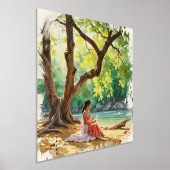 Natuurlijke schoonheid vrouw op rivier bang folie afdrukken (Laagn)