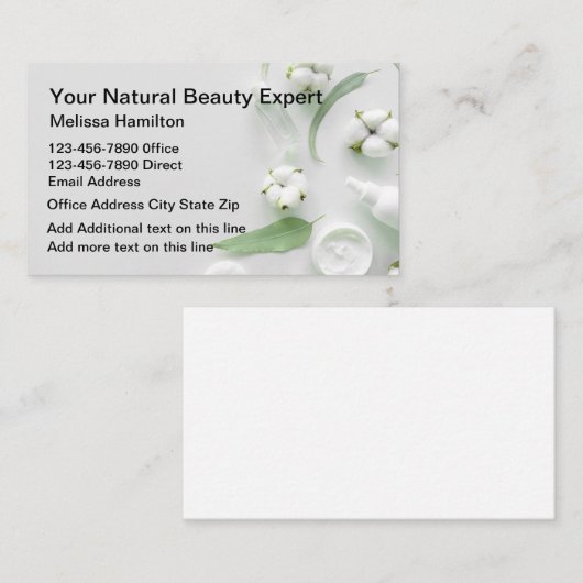 Natuurlijke schoonheidscosmetica Dermatologie Visitekaartje (Voorkant / Achterkant)