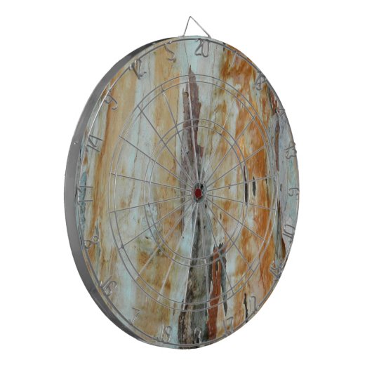 Natuurlijke schors, kleurrijk sinaasappel en grijs dartbord (Voorkant Links)
