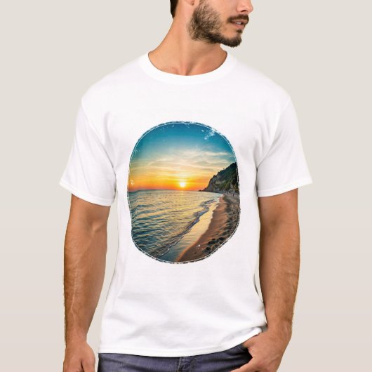 Natuurlijke strand scène met Italiaanse zonsonderg T-shirt (Voorkant)