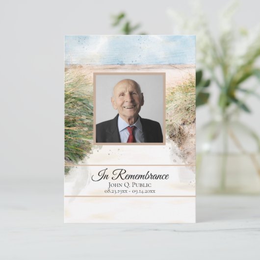 Natuurlijke Strand Waterverf Begrafenis Gedenkteke Bedankkaart (Staand voorkant)