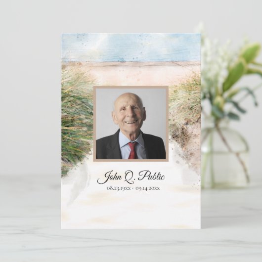 Natuurlijke Strand Waterverf Begrafenisdienst Memo Programmakaart (Staand voorkant)