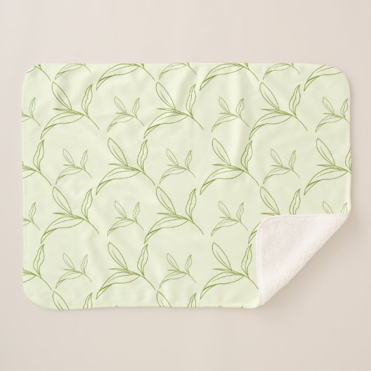 Natuurlijke Tea Leaf Mint Green Naadloos Patroon Sherpa Deken (Voorkant (horizontaal))