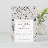 Natuurlijke terrazzo typografie moderne bruiloft aankondiging (Staand voorkant)