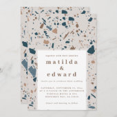 Natuurlijke terrazzo typografie moderne bruiloft aankondiging (Voorkant / Achterkant)