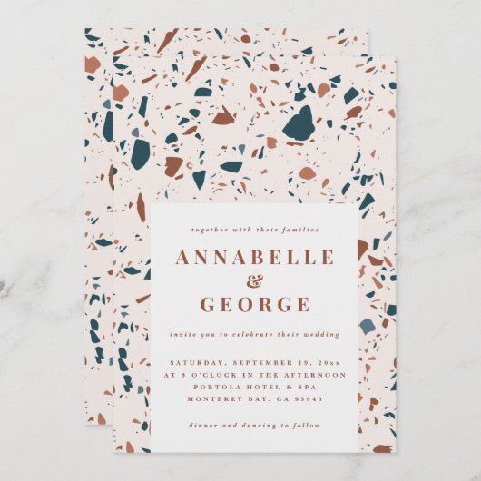 Natuurlijke terrazzotypografie moderne bruiloft aankondiging (Voorkant / Achterkant)