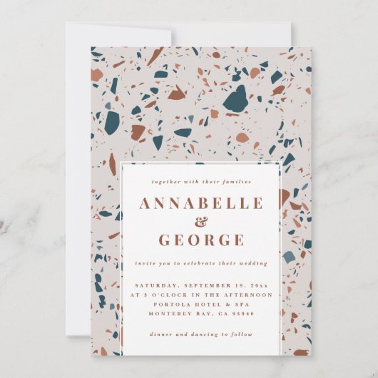 Natuurlijke terrazzotypografie moderne bruiloft aankondiging (Voorkant)