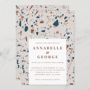 Natuurlijke terrazzotypografie moderne bruiloft aankondiging