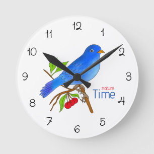 Natuurlijke Tijd – Blauwe Vogel Bloemen Wandklok