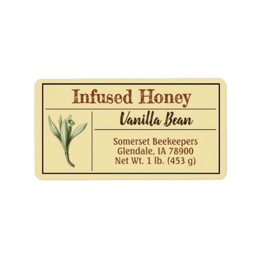 Natuurlijke vanille-honingproduct etiket (Voorkant)