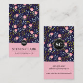 Natuurlijke ventilatorillustraties / Monogram (roz Visitekaartje (Voorkant / Achterkant)