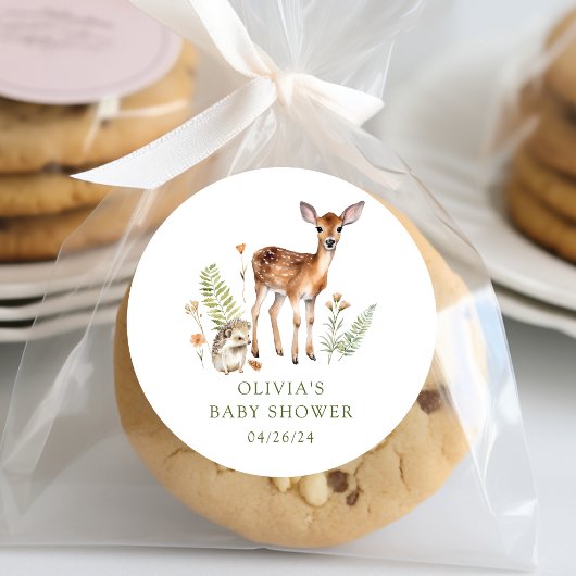 Natuurlijke verrukking herten baby shower ronde sticker