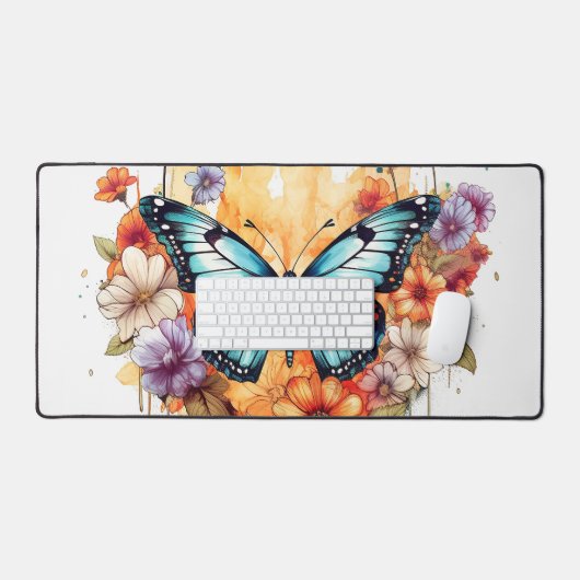 Natuurlijke vlinder bloemenbloesem haven Waterverf Bureaumat (Keyboard & Muis)