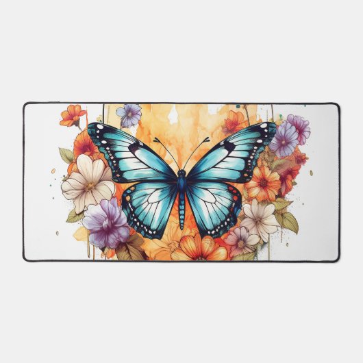 Natuurlijke vlinder bloemenbloesem haven Waterverf Bureaumat (Voorkant)