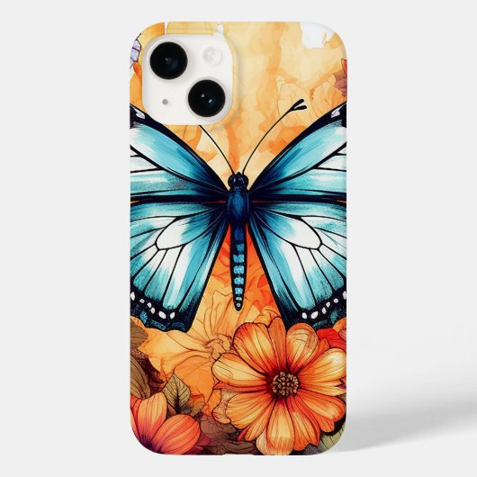 Natuurlijke vlinder bloemenbloesem haven Waterverf Case-Mate iPhone Case (Achterkant)