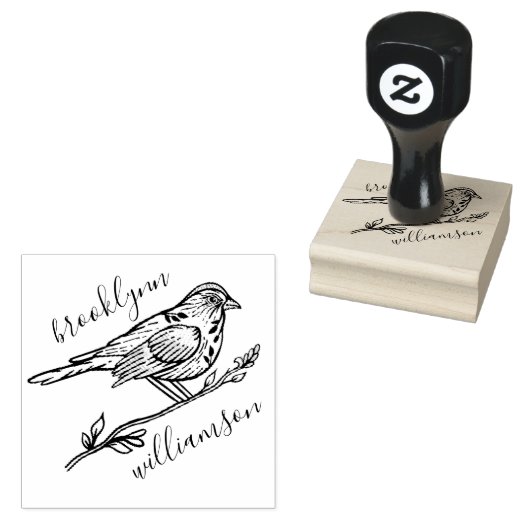 Natuurlijke  Vogel & tak Gepersonaliseerde naam Rubberstempel (Gestempeld)