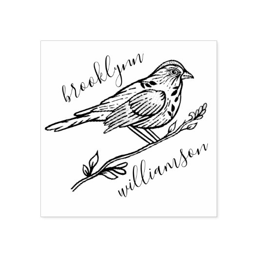 Natuurlijke  Vogel & tak Gepersonaliseerde naam Rubberstempel (Afrduk)