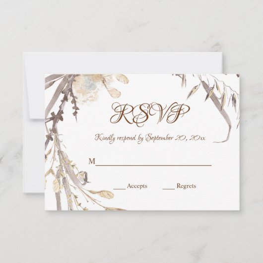 Natuurlijke Waterverf Droge kruiden met een rustig RSVP Kaartje (Voorkant)