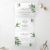 Natuurlijke Waterverf Handgeschilderd Greenery bru Drieluik Uitnodiging (Binnen)