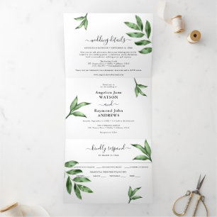 Natuurlijke Waterverf Handschilderd Greenery Weddi Drieluik Uitnodiging