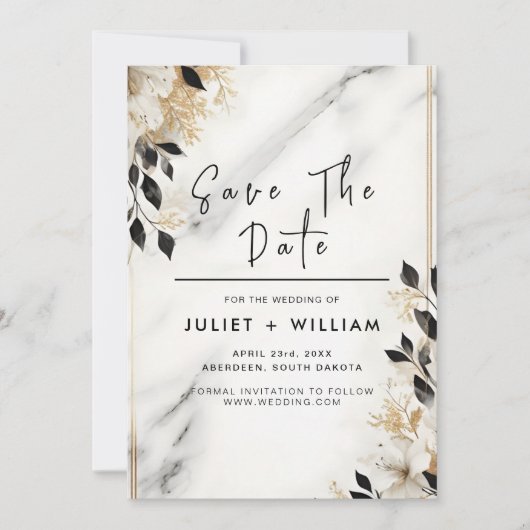 Natuurlijke werk gestapeld steen marmer bruiloft save the date (Voorkant)