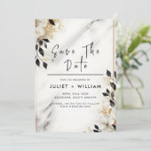 Natuurlijke werk gestapeld steen marmer bruiloft save the date (Staand voorkant)