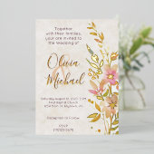 Natuurlijke wilde bloemen Bruiloft Folie Uitnodiging (Staand Voorkant)