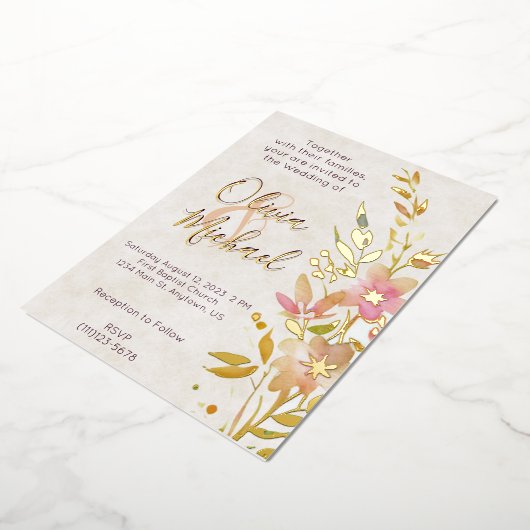 Natuurlijke wilde bloemen Bruiloft Folie Uitnodiging (Gedraaid)