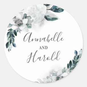 Natuurlijke witte bloemen Elegante bruiloft Ronde Sticker