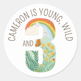 Natuurlijke Wonder Jong Wild en Drie Verjaardag Ronde Sticker