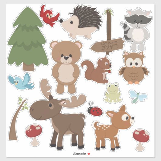 Natuurlijke Woodland Friends Baby Animal Trees Nur Sticker (Vel)