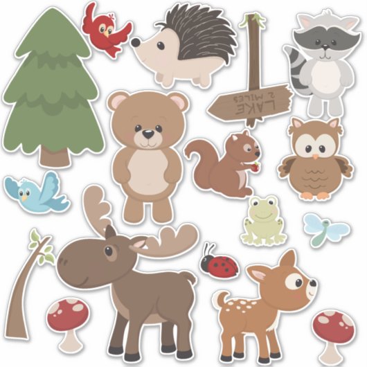Natuurlijke Woodland Friends Baby Animal Trees Nur Sticker (Voorkant)