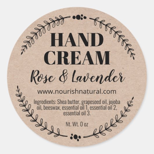 Natuurlijke Zelfgemaakte Hand Cream Kraft Labels (Voorkant)