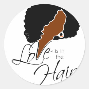 Natuurlijke zwarte haarhaar   Liefde zit in de Hai Ronde Sticker