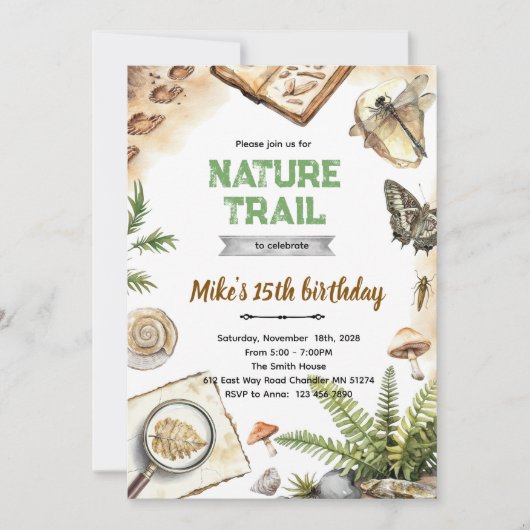 Natuurpad verjaardagsuitnodiging kaart (Voorkant)