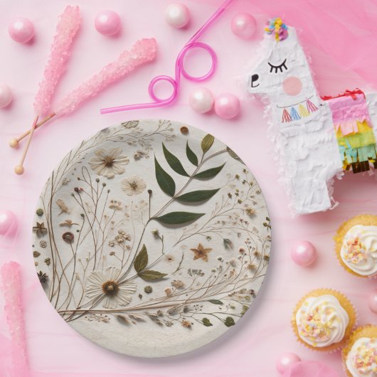 Natuur's Beauty Botanische Bloemen & Bladeren Brui Papieren Bordje (Feest)