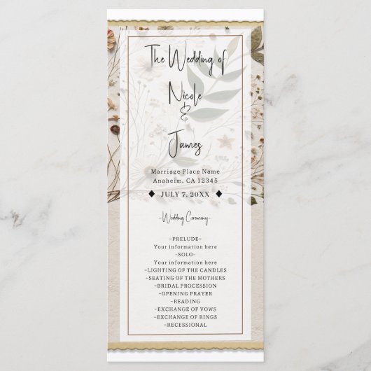 Natuur's Beauty Botanische Bloemen & Bladeren Brui Programmakaart (Voorkant)