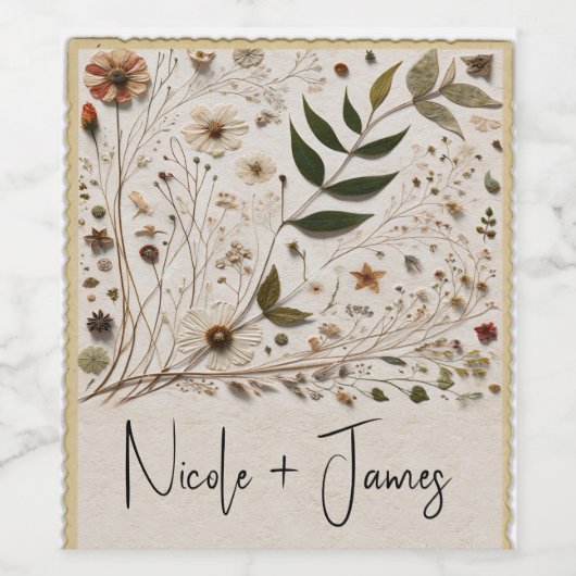 Natuur's Beauty Botanische Bloemen & Bladeren Brui Wijn Etiket (Enkel label)